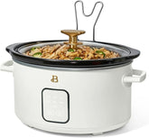 Beautiful 4Qt Slow Cooker with Touch-Activated Display, 4 Cooking Presets, Dishwasher-Safe Pot, Tempered Glass Lid, Cool-Touch Handles, Non-Skid Feet, White Icing Finish, Perfect for Family Meals