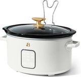 Beautiful 4Qt Slow Cooker with Touch-Activated Display, 4 Cooking Presets, Dishwasher-Safe Pot, Tempered Glass Lid, Cool-Touch Handles, Non-Skid Feet, White Icing Finish, Perfect for Family Meals