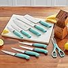 The Pioneers Womans 11-Piece Stainless Steel Knife Set with Floral Block - Ergonomic Soft Grip Handles, Durable Chef, Bread, Nakiri, Utility, Paring Knives, Steak Knives, and Shears (Sage Green)