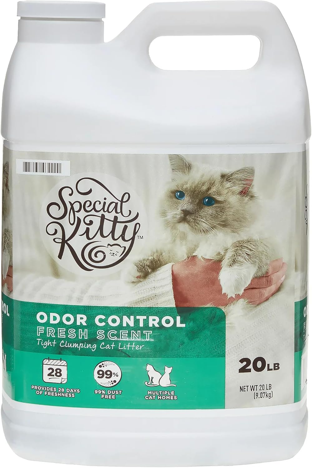 Special Kitty Fresh Scent Odor Control Tight Clumping Cat Litter Jug with Handle. 99% Dust-Free. Recyclable Packaging. Formulated with Natural Bentonite (20, Pounds), Green