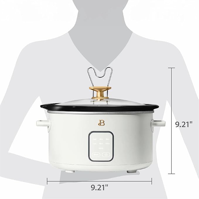 Beautiful 4Qt Slow Cooker with Touch-Activated Display, 4 Cooking Presets, Dishwasher-Safe Pot, Tempered Glass Lid, Cool-Touch Handles, Non-Skid Feet, White Icing Finish, Perfect for Family Meals