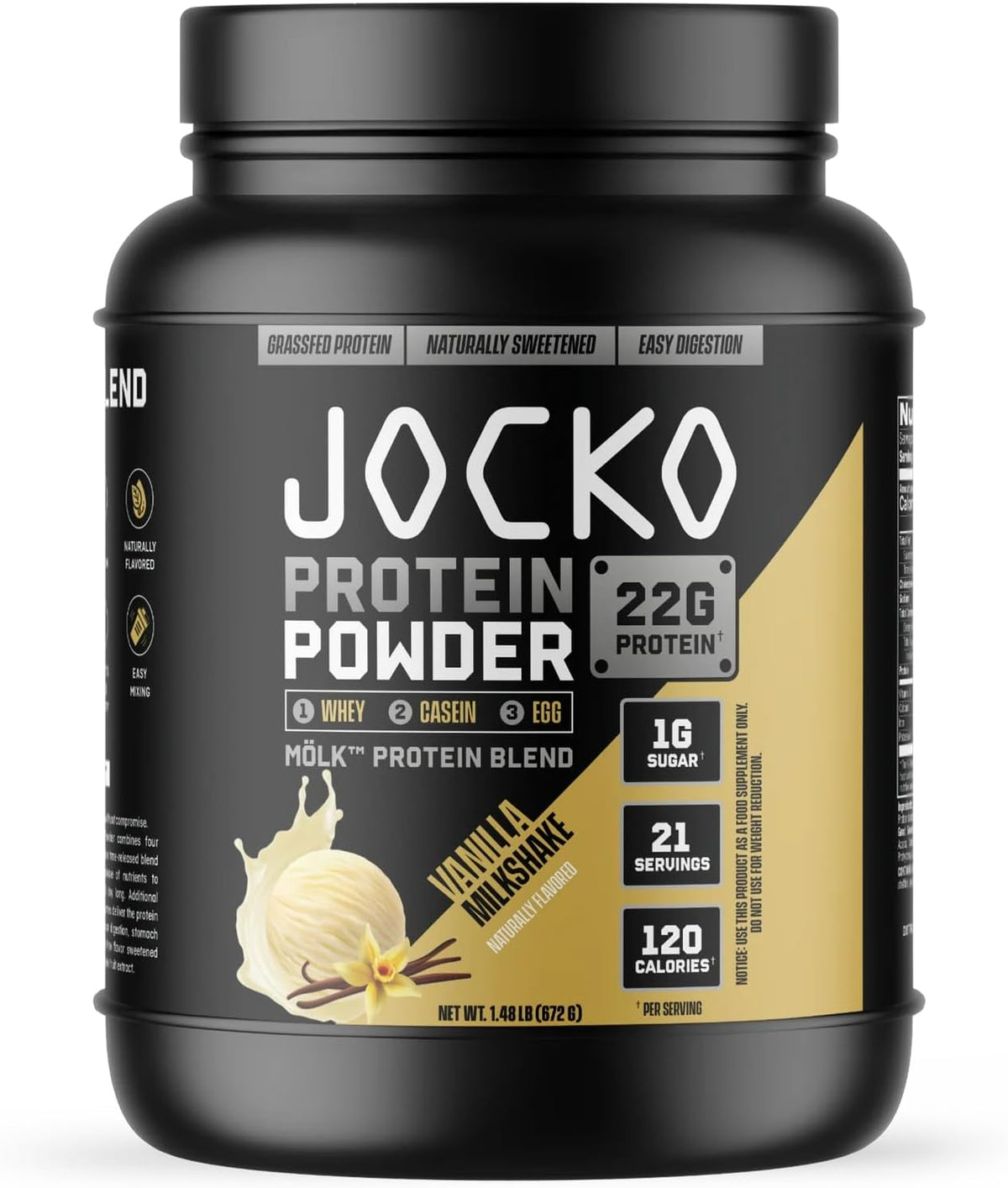 Jocko-Mölk Protein Powder, 21 Servings - Grass-Fed Whey, Micellar Casein, Egg Protein Blend with Digestive Enzymes, Probiotics, Sugar-Free, Soy-Free, Gluten-Free (21 Servings, Vanilla)